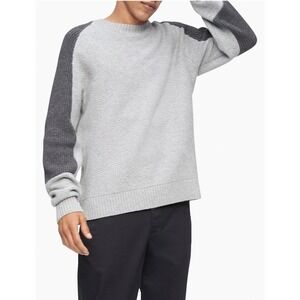 Calvin Klein Mens Gray Cashmere Wool Blend Colorblock Pullover Sweater M